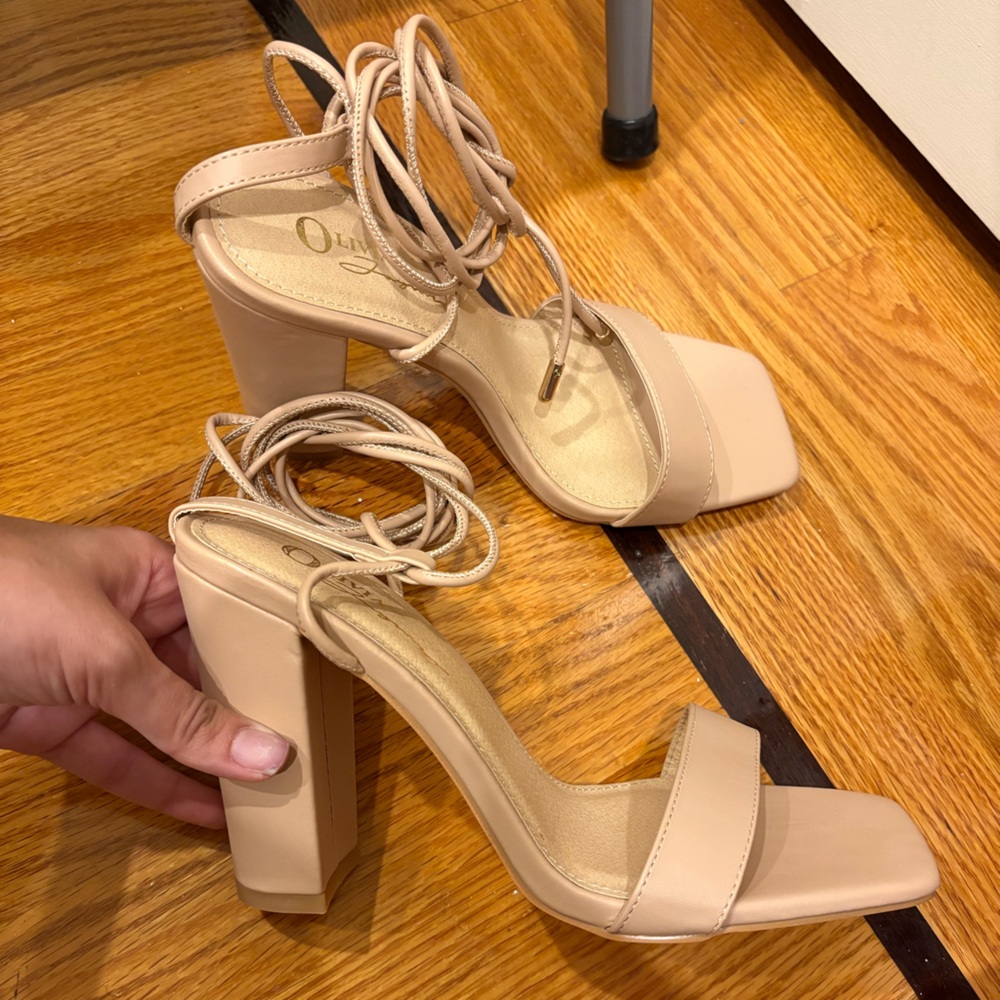 Olivia Ferguson Nude Block Heel Tie-Up Heels